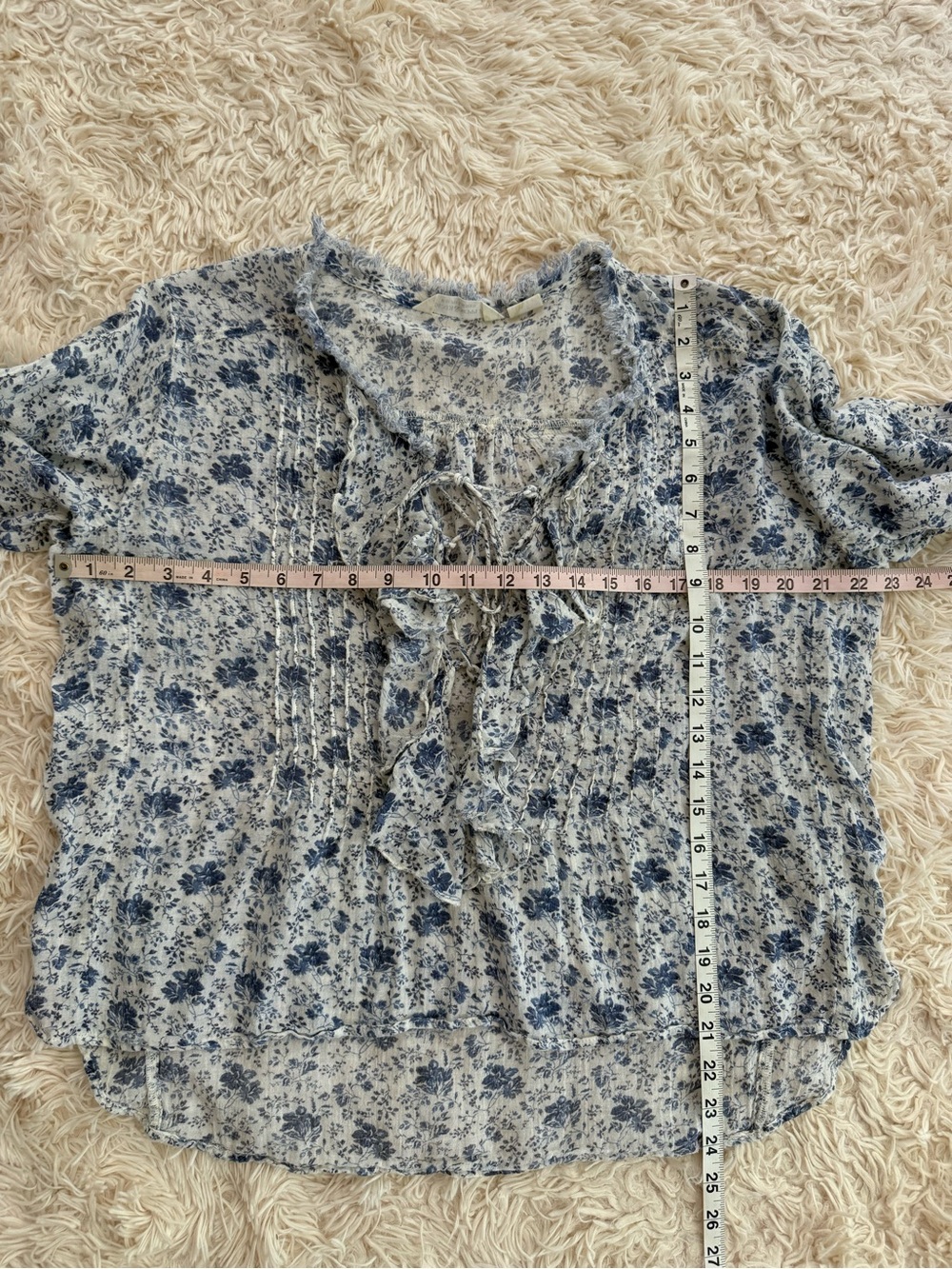 Ralph Lauren Denim & Supply M Floral Cotton Ruffle Peasant Blouse Boho Blue - Picture 6 of 8